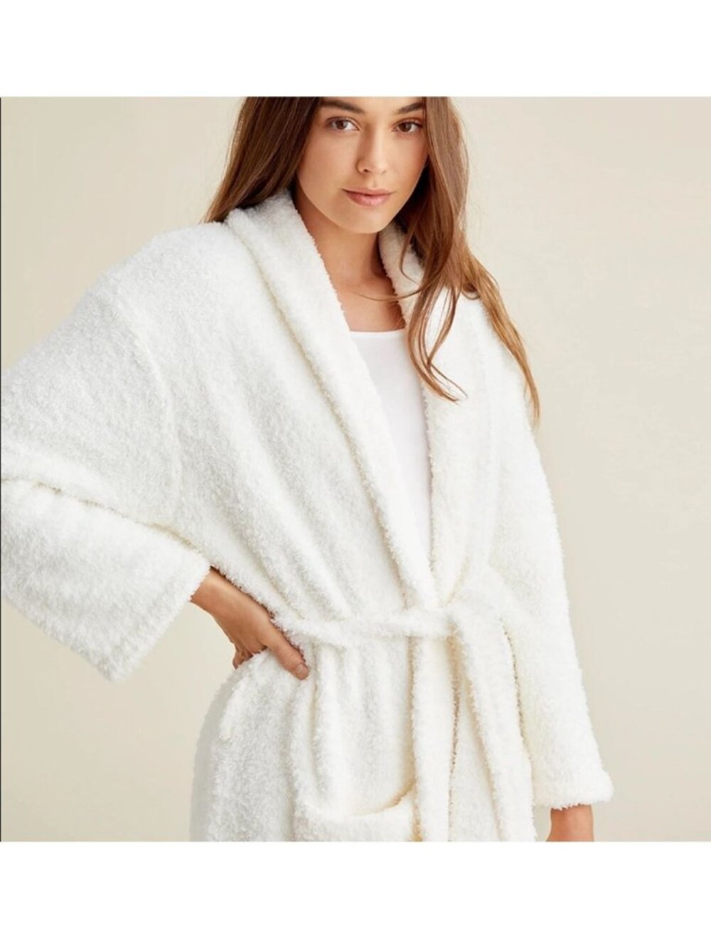 Barefoot Dreams Cozy Chic Robe Cream Fuzzy Ivory Size 2/Large
